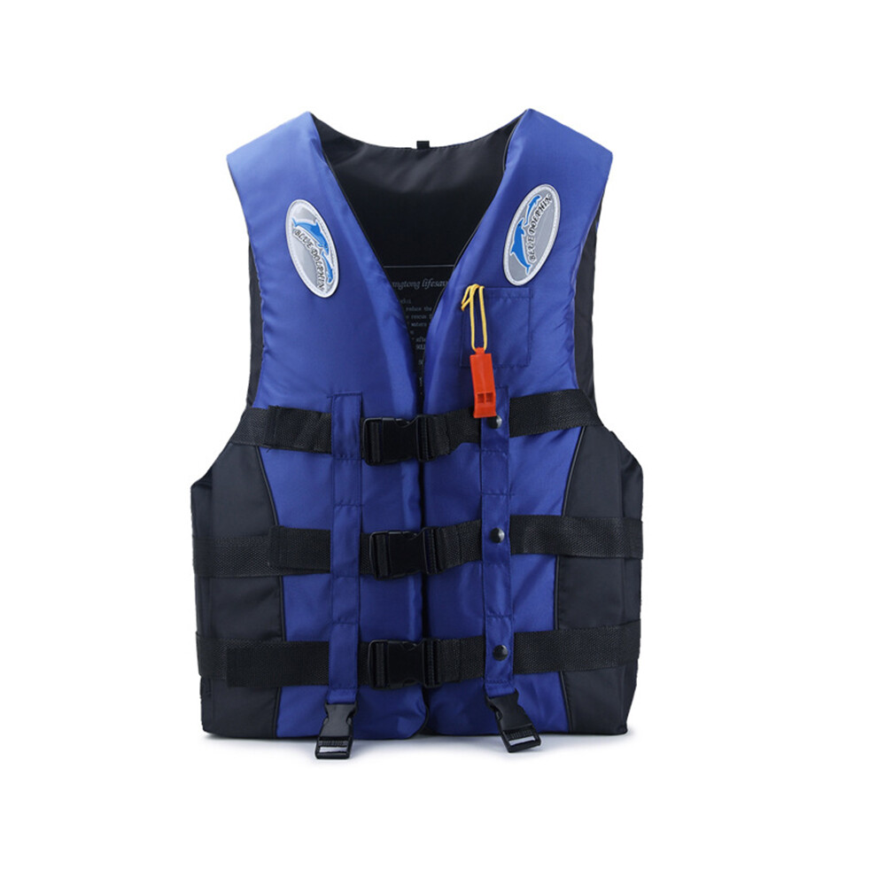 (Blue, M 30-55KG) Outdoor Adult  Swimming Life Jacket Adjustable Buoyancy Survival Suit Polyester Children Life Vest With Whistle