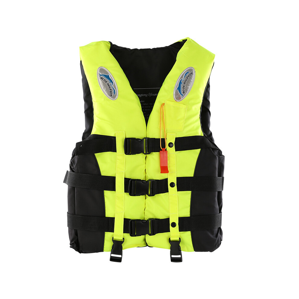 (Green, XL 70-80KG) Outdoor Adult  Swimming Life Jacket Adjustable Buoyancy Survival Suit Polyester Children Life Vest With Whistle