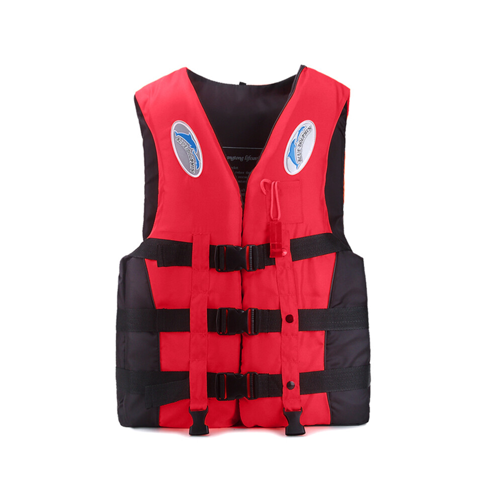 (Red, XXL 80-90KG) Outdoor Adult  Swimming Life Jacket Adjustable Buoyancy Survival Suit Polyester Children Life Vest With Whistle