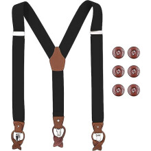 Men Braces With And Clips, Heavy Duty Braces For Men Trousers Button End, Vintage Suspenders Braces For Men Elastic Adjustable Y Shape(black)