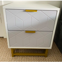 Modern Bedside Table Storage 2 Drawers White Gold Metal Legs Side Cabinet Unit