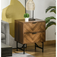 Rustic Bedside Cabinet Vintage Industrial Side Table 2 Drawers Metal Nightstand