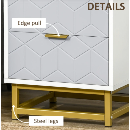 Modern Bedside Table Storage 2 Drawers White Gold Metal Legs Side Cabinet Unit 2