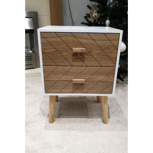 Retro Bedside Table Small 2 Drawer Cabinet Vintage Scandinavian Style Side Unit