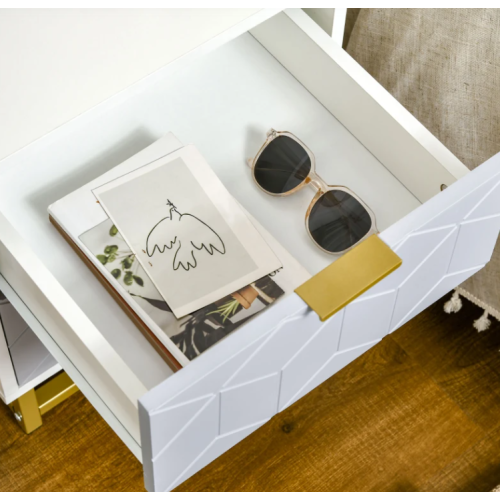 Modern Bedside Table Storage 2 Drawers White Gold Metal Legs Side Cabinet Unit 1