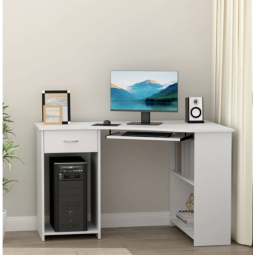 Corner Computer Desk Modern Kids Workstation White Storage Shelf Drawer Study PC Table 1