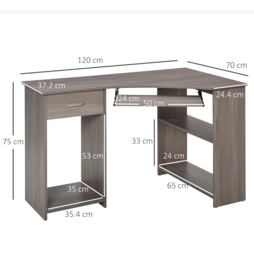 Corner Computer Desk Modern Kids Workstation Grey Storage Shelf Drawer Study PC Table 1