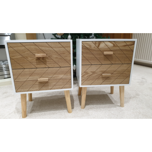 Retro Bedside Table Small 2 Drawer Cabinet Vintage Scandinavian Style Side Unit 1
