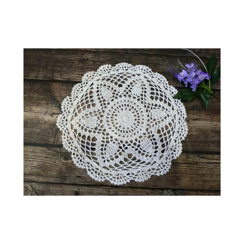 (White, Round 30cm) 30cm Round Luxury Cotton Crochet Flowers Lace Coaster For Glass Wine Cup Coffee Mug Mat Placemat Pad Wedding Doily Table Kitchen