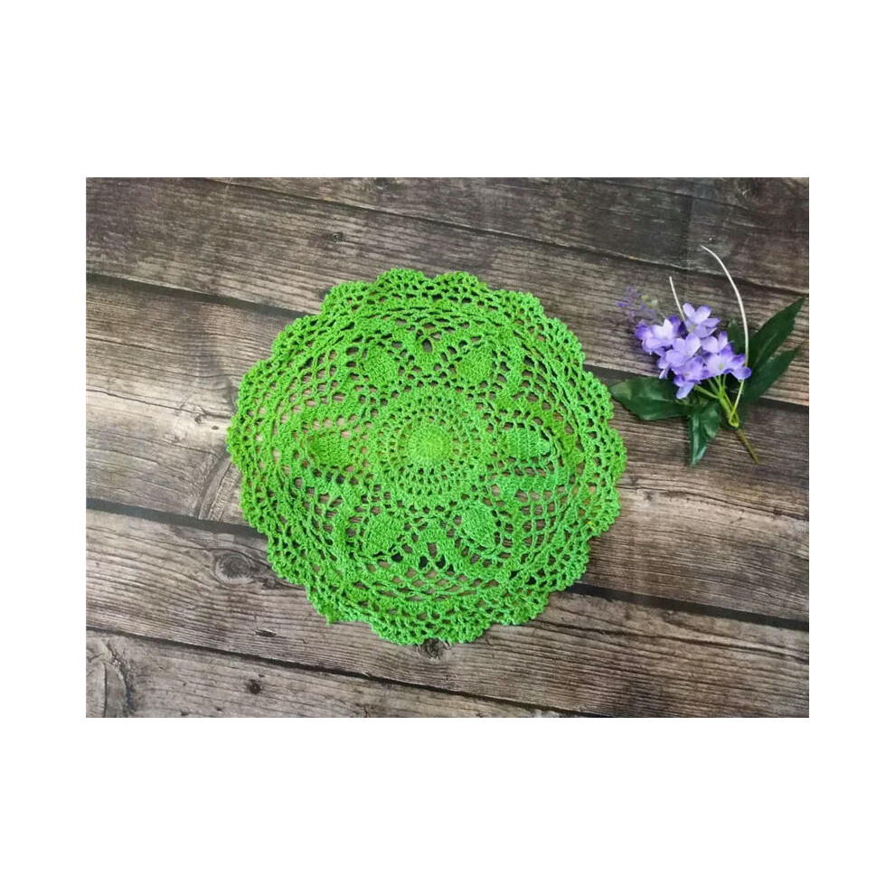 (Green, Round 30cm) 30cm Round Luxury Cotton Crochet Flowers Lace Coaster For Glass Wine Cup Coffee Mug Mat Placemat Pad Wedding Doily Table Kitchen