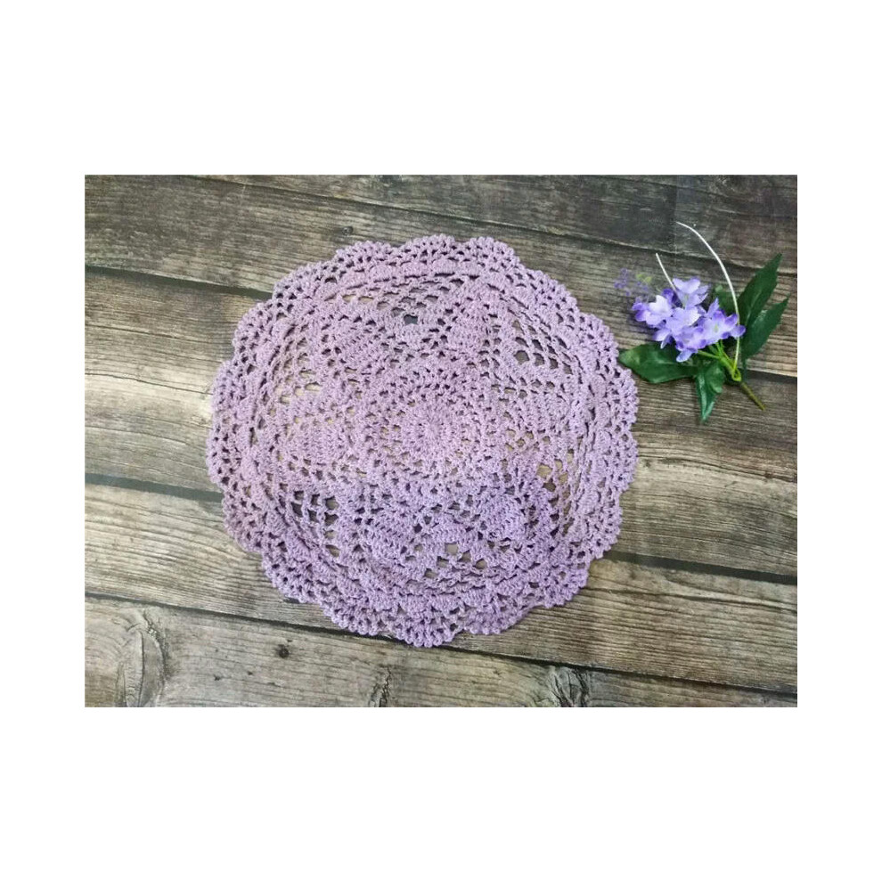 (Violet, Round 30cm) 30cm Round Luxury Cotton Crochet Flowers Lace Coaster For Glass Wine Cup Coffee Mug Mat Placemat Pad Wedding Doily Table Kitchen