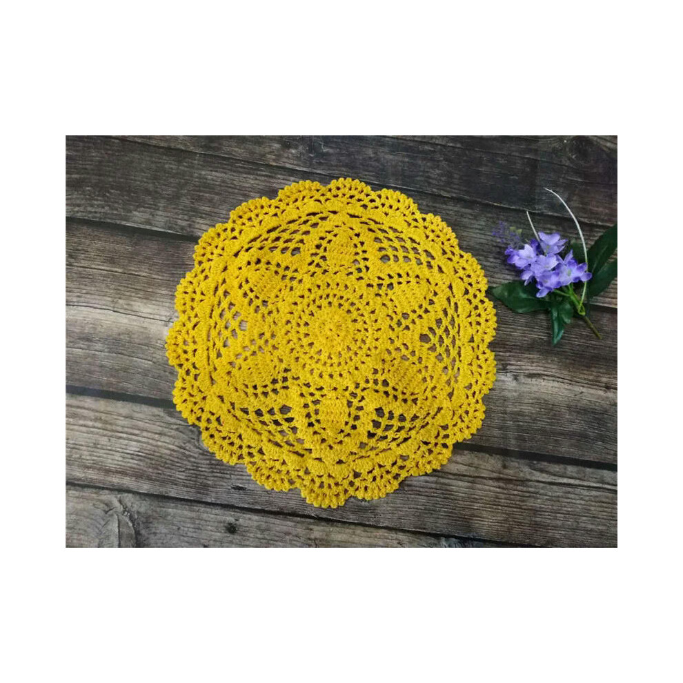 (Yellow, Round 30cm) 30cm Round Luxury Cotton Crochet Flowers Lace Coaster For Glass Wine Cup Coffee Mug Mat Placemat Pad Wedding Doily Table Kitchen