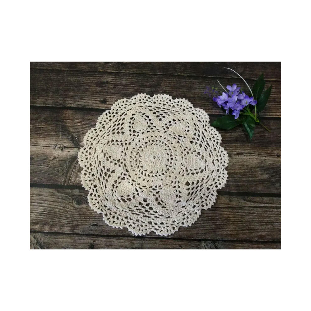 (Beige, Round 30cm) 30cm Round Luxury Cotton Crochet Flowers Lace Coaster For Glass Wine Cup Coffee Mug Mat Placemat Pad Wedding Doily Table Kitchen