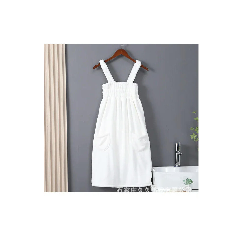(White, 82cmX140cm) Bath Towel Household Women Wearable Wrap Adults Absorb Water Pure Cotton Dry Hair Skirt Long Style Bathroom Washable Bathrobe-image-OPC-PDRTHJS-NEW