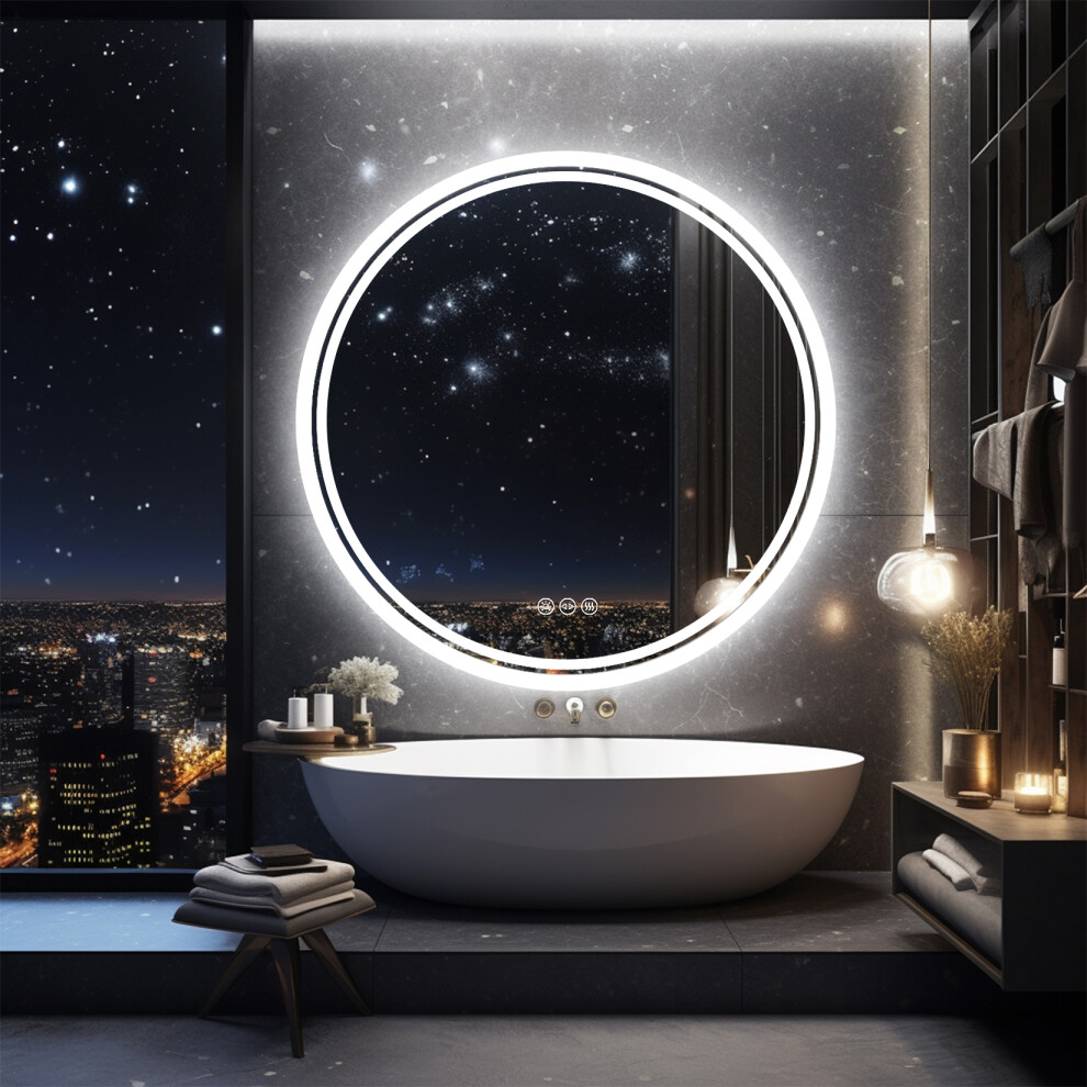 800 x 800 Round Illuminated Bathroom Wall Mirror with Demister