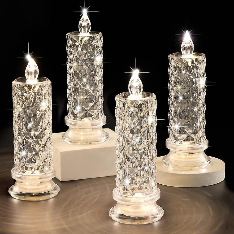 (White) Led Flameless Candles, 4pcs Romantic Battery Operated Candles Led Pillar Candles For Valentine's Day Romantic Propose Anniversary Wedding Deco