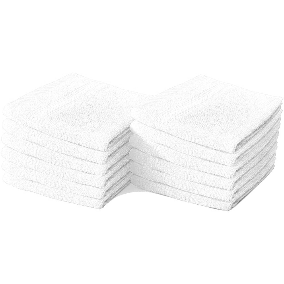 (White) 12X Cotton Face Cloths Flannels 100% Egyptian Cotton Wash Towels Soft 30 x 30 cm