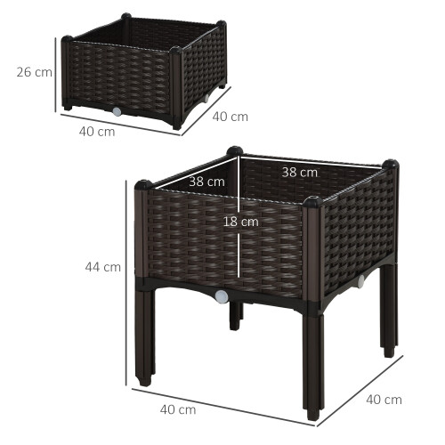 Outsunny Outsunny 2-piece Elevated Flower Bed Vegetable Herb Planter Plastic, Brown 1
