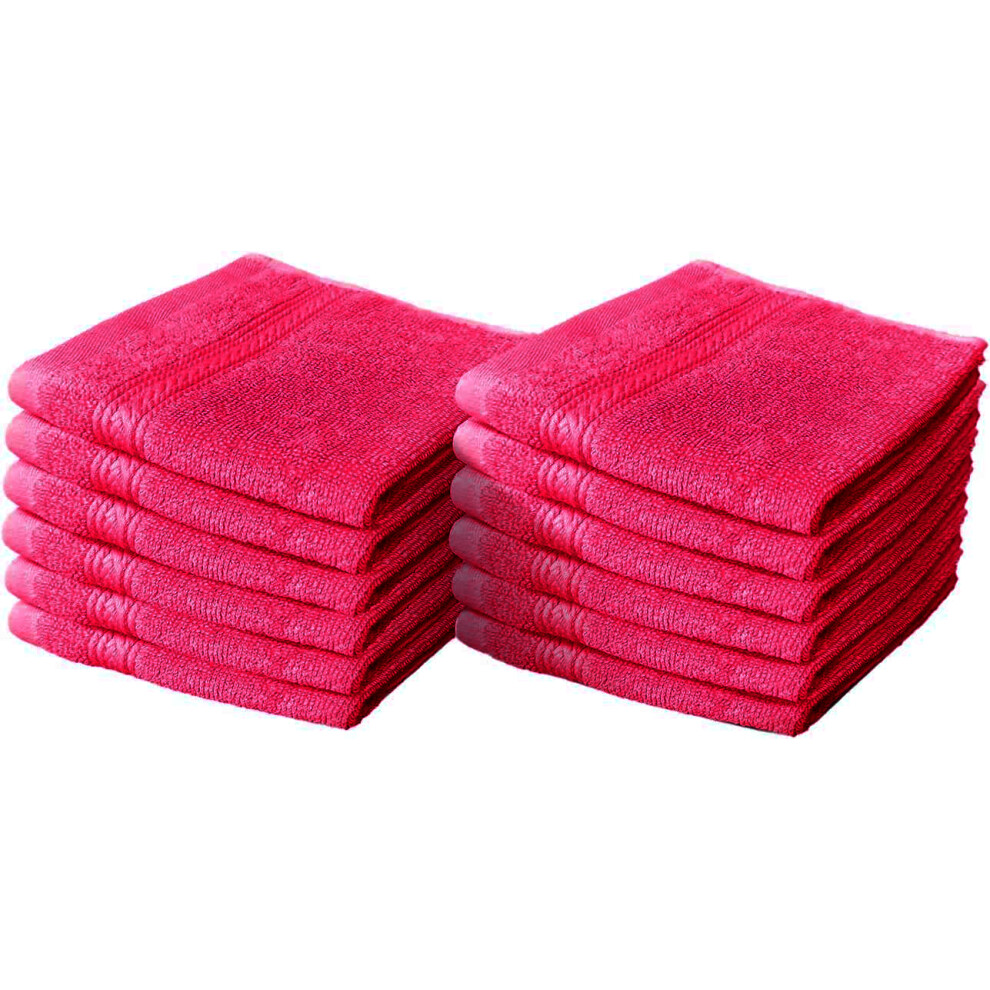 (Pink) 12X Cotton Face Cloths Flannels 100% Egyptian Cotton Wash Towels Soft 30 x 30 cm