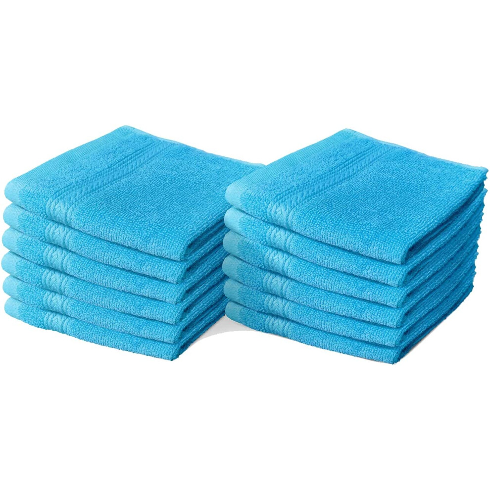 (Teal) 12X Cotton Face Cloths Flannels 100% Egyptian Cotton Wash Towels Soft 30 x 30 cm