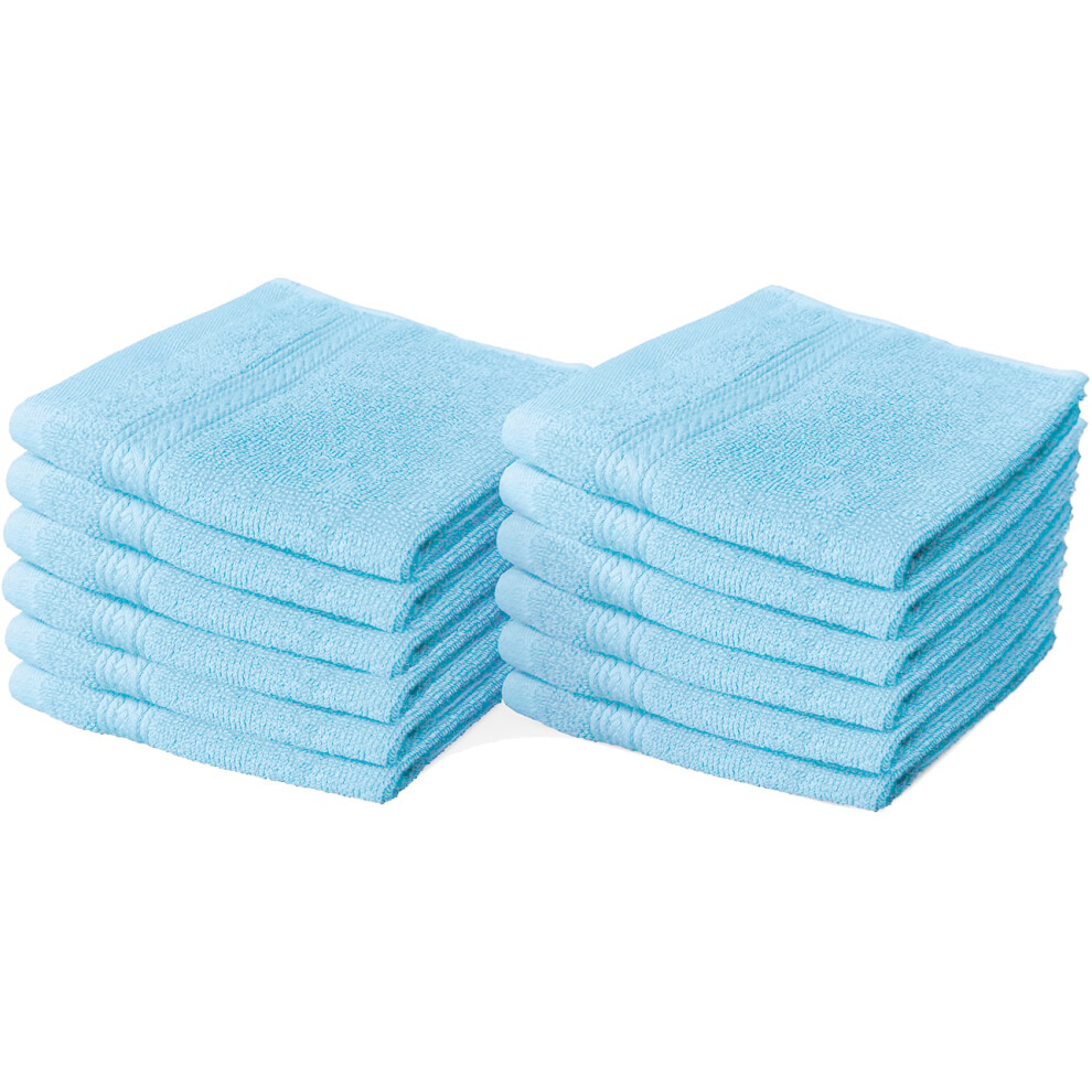 (Sky Blue) 12X Cotton Face Cloths Flannels 100% Egyptian Cotton Wash Towels Soft 30 x 30 cm