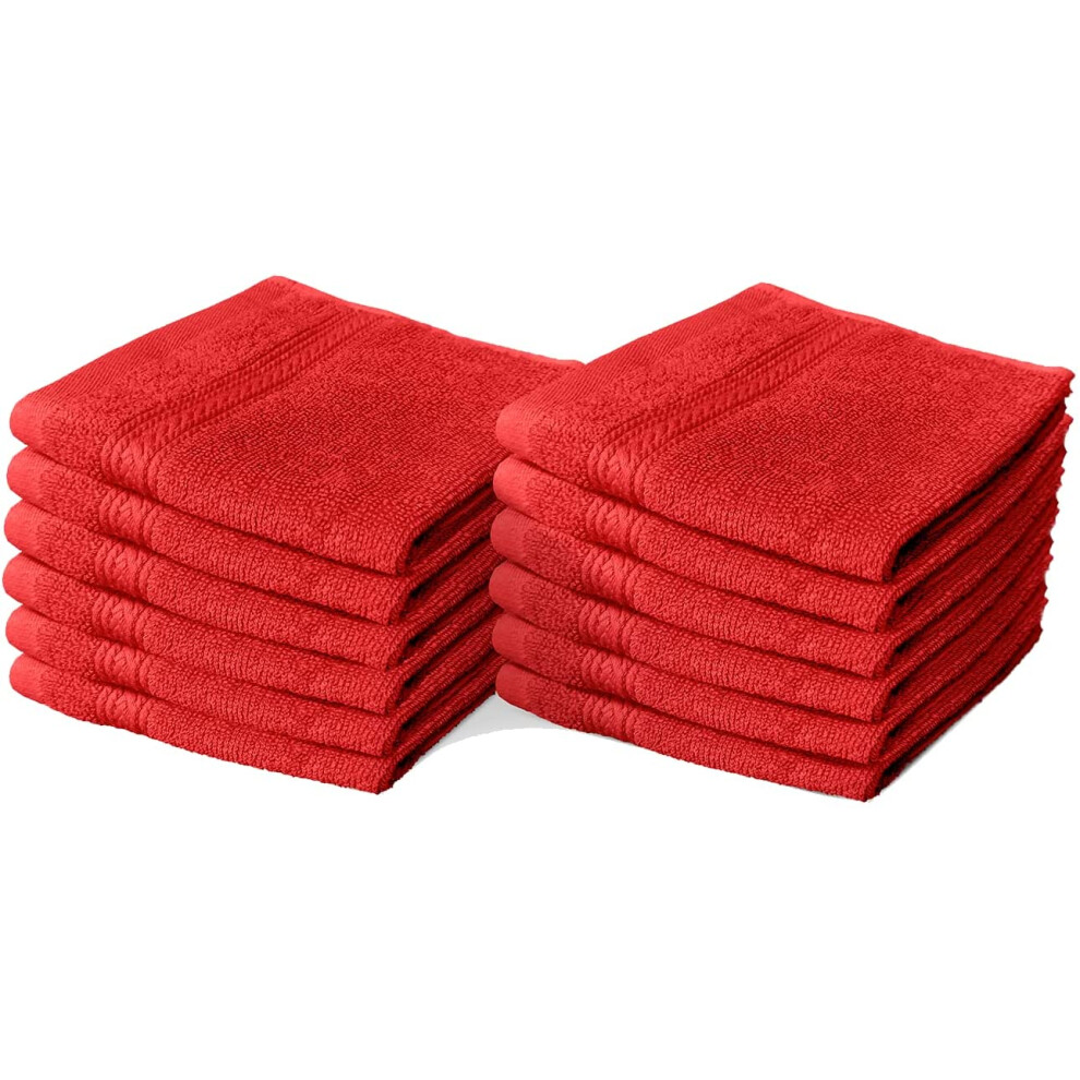 (Red) 12X Cotton Face Cloths Flannels 100% Egyptian Cotton Wash Towels Soft 30 x 30 cm