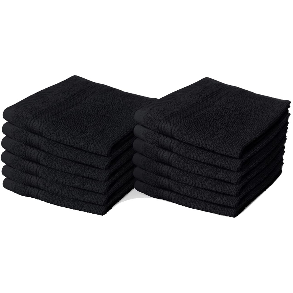 (Black) 12X Cotton Face Cloths Flannels 100% Egyptian Cotton Wash Towels Soft 30 X 30 Cm