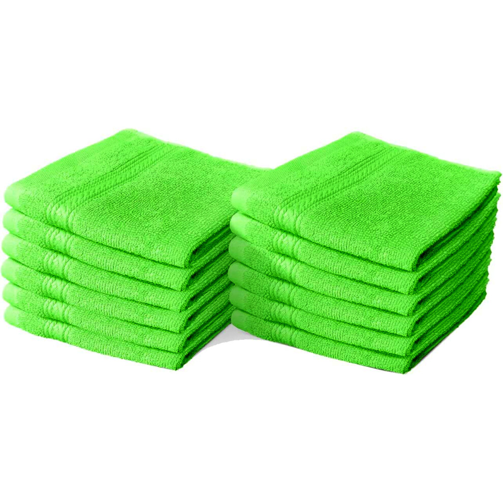 (Lime Green) 12X Cotton Face Cloths Flannels 100% Egyptian Cotton Wash Towels Soft 30 x 30 cm