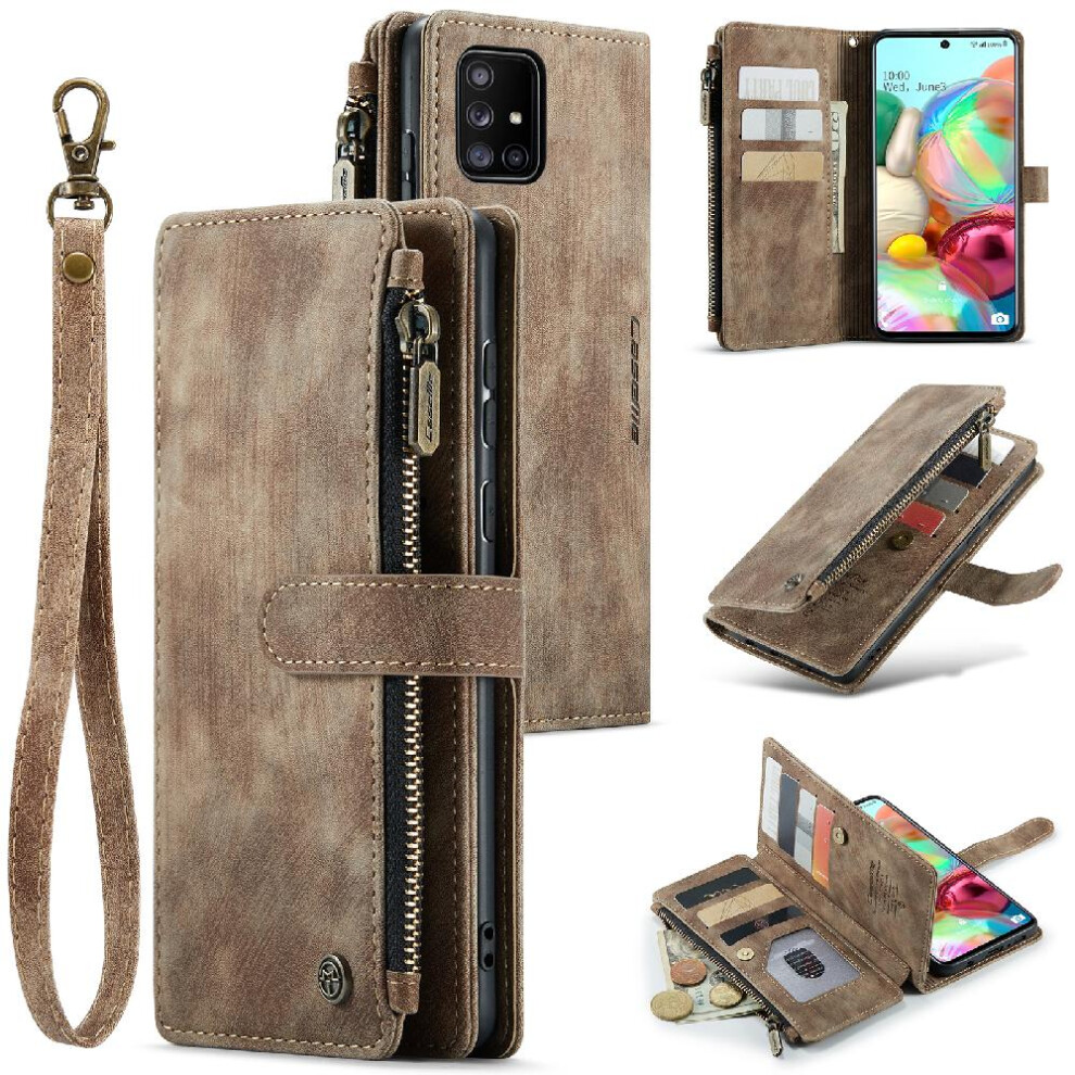 (Brown) CaseMe Case For Samsung Galaxy A71 4G Drivers License Card Slots Wallet Case For Women Men Drivers License Card Slots With Card Holder