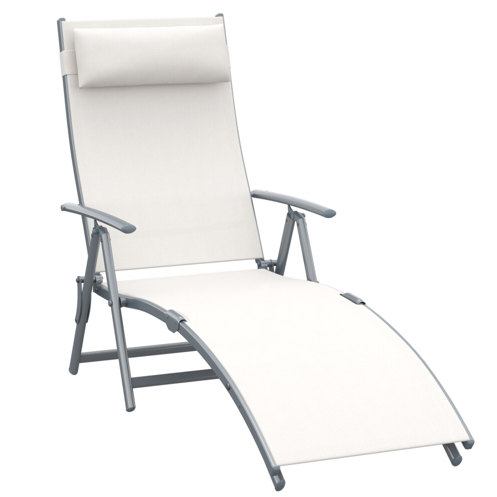 Outsunny Cream White 7-Position Foldable Sun Lounger Recliner with Texteline Seat