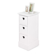 3 Drawer Bedside Table, White Storage Cabinet with 3 Heart-shaped Drawers Side Table for Bedroom Living Room