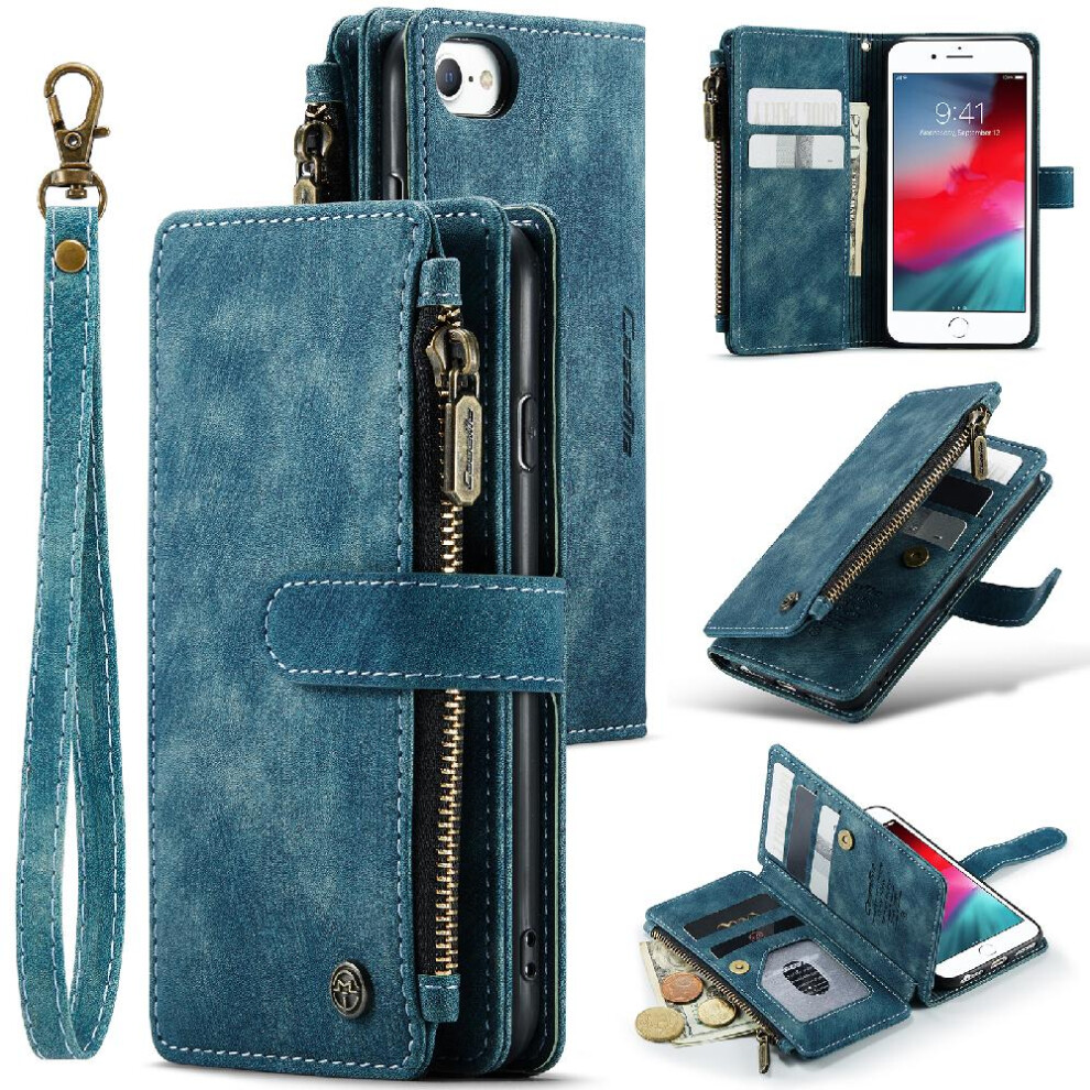 (Blue) Caseme Case For Iphone Se3/Se2 Wallet Case For Women Men With Card Holder Drivers License Card Slots Drivers License Card Slots Blue 764762639532