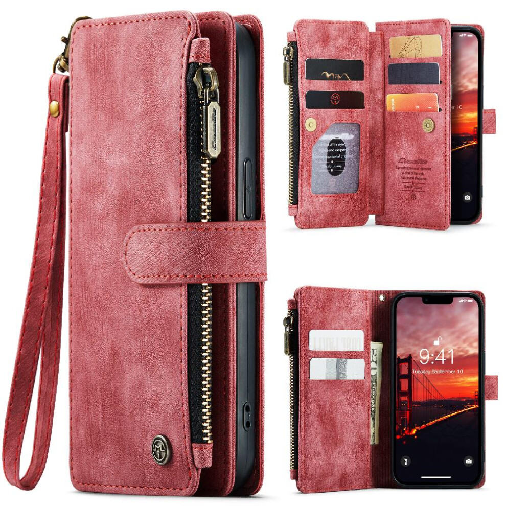 (Red) Caseme Case For Iphone 14 With Card Holder Drivers License Card Slots Wallet Case For Women Men Drivers License Card Slots Red 764762639860
