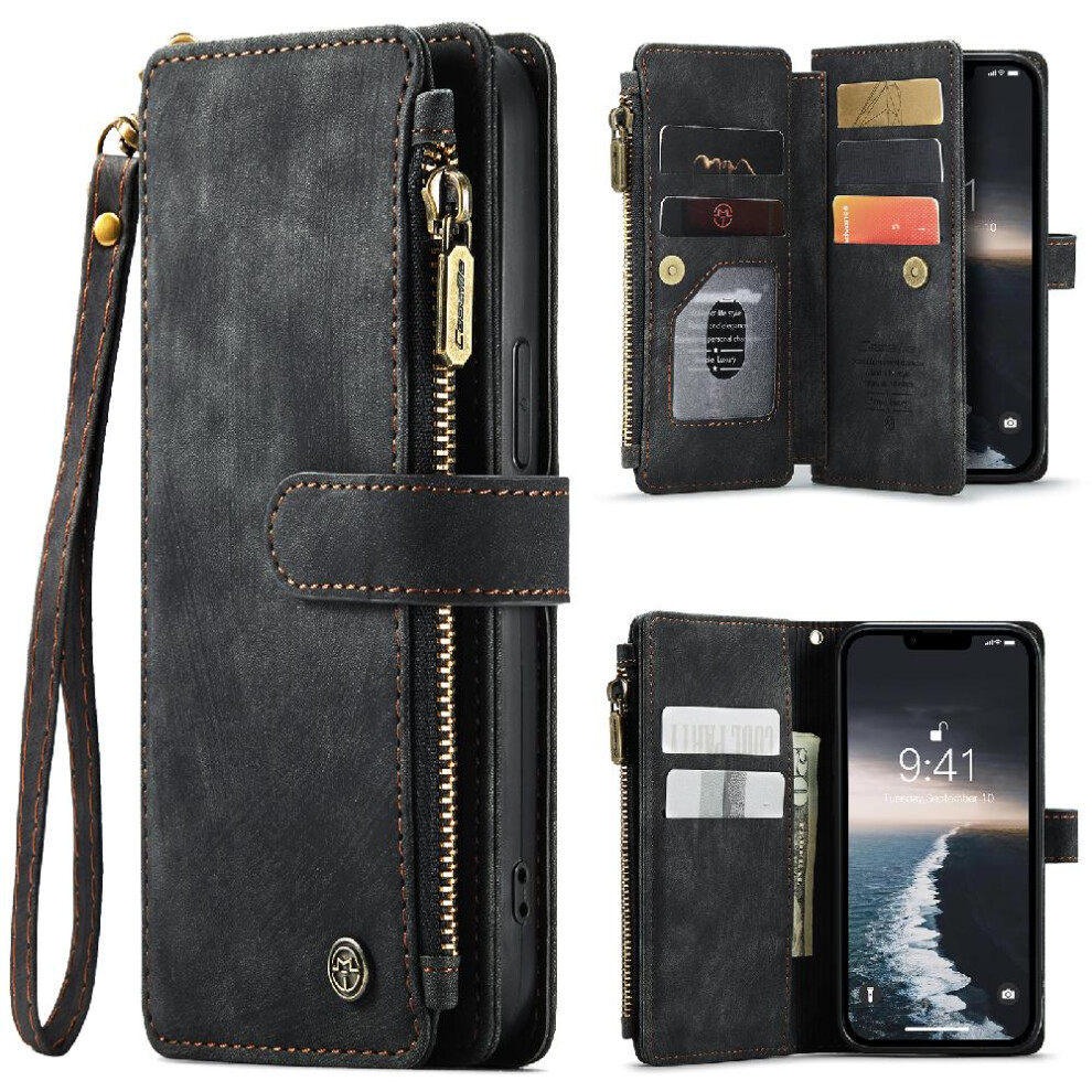 (Black) Caseme Case For Iphone 14 With Card Holder Drivers License Card Slots Wallet Case For Women Men Drivers License Card Slots Black 764762639884