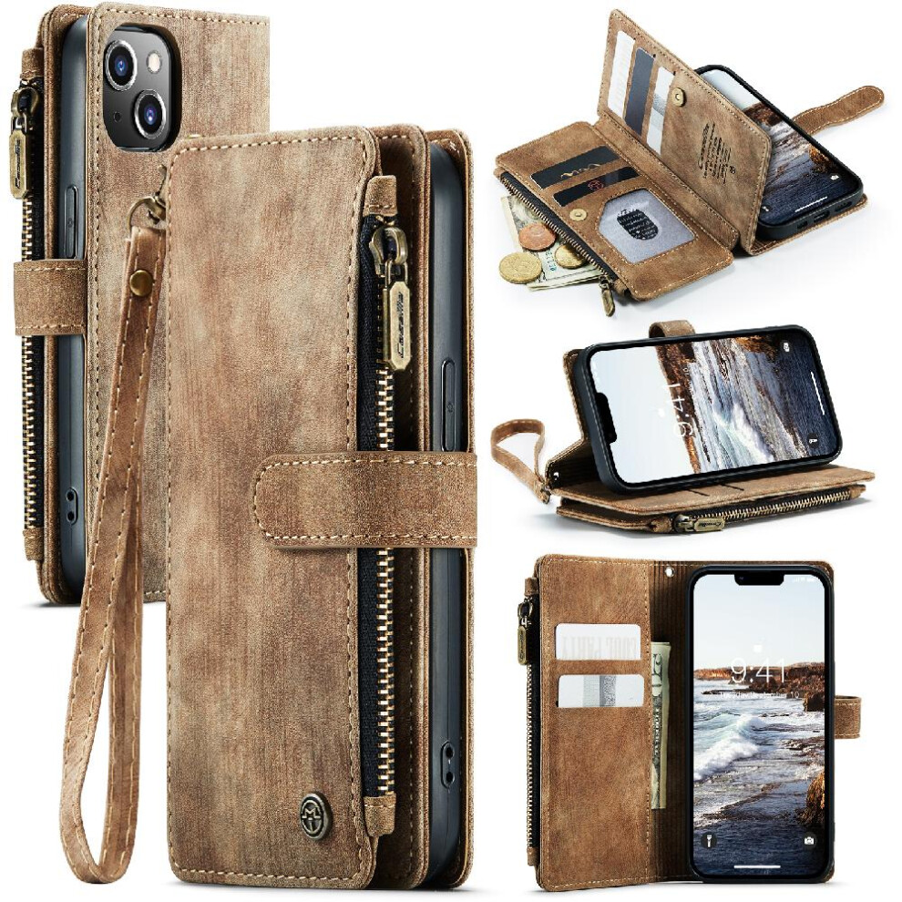(Brown) Caseme Case For Iphone 14 With Card Holder Drivers License Card Slots Wallet Case For Women Men Drivers License Card Slots Brown 764762639877