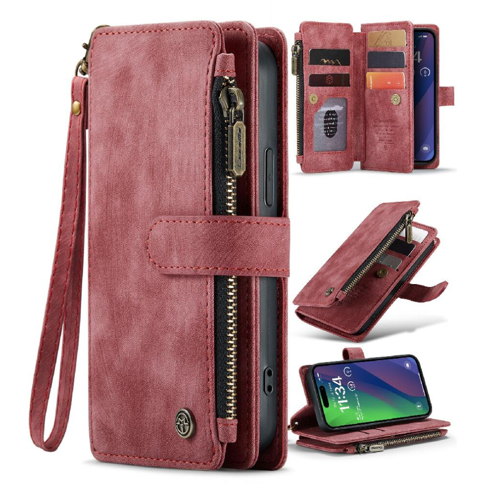 (Red) Caseme Case For Iphone 15 Drivers License Card Slots Drivers License Card Slots Wallet Case For Women Men With Card Holder Red 764762640026