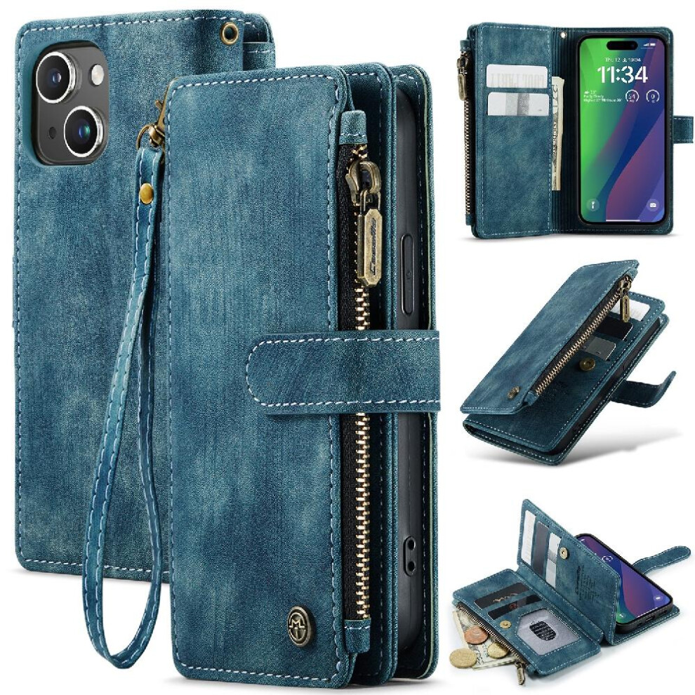 (Blue) Caseme Case For Iphone 15 Drivers License Card Slots Drivers License Card Slots Wallet Case For Women Men With Card Holder Blue 764762640057
