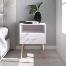 Wood White Bedside Table Cabinet Storage Nightstands 1 Drawer with Metal Handle