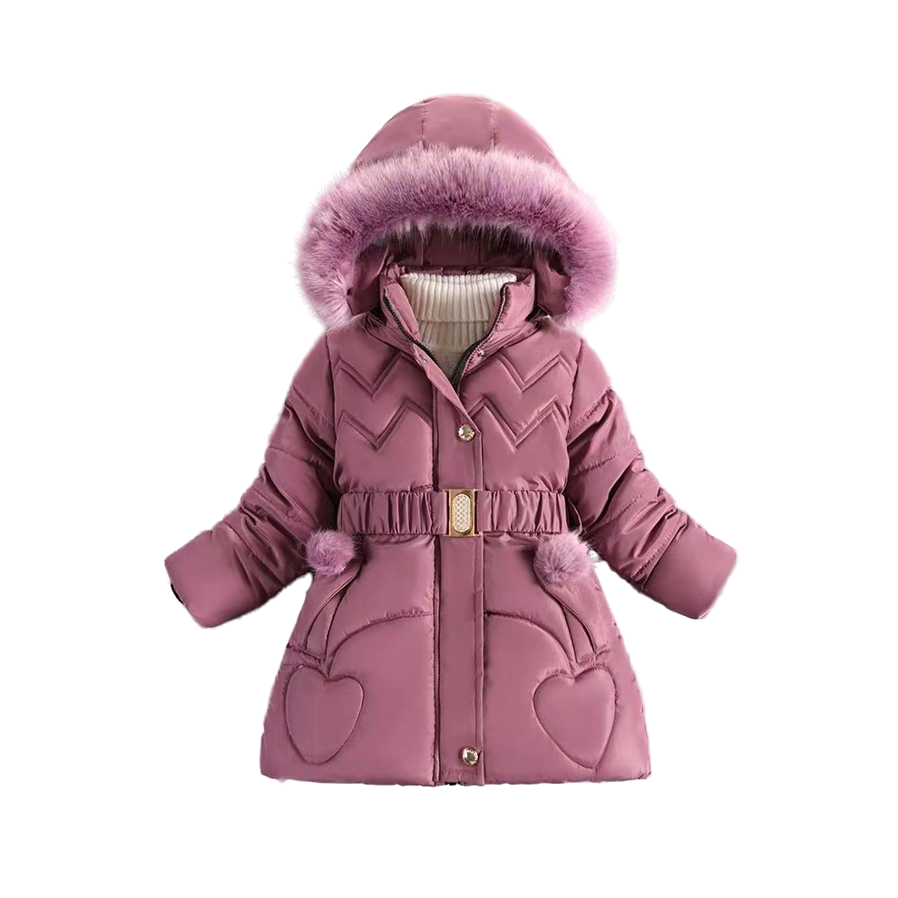 (Purple, 5-6Years) Kids Girls Warm Hooded Parka Coat Jacket Hooded