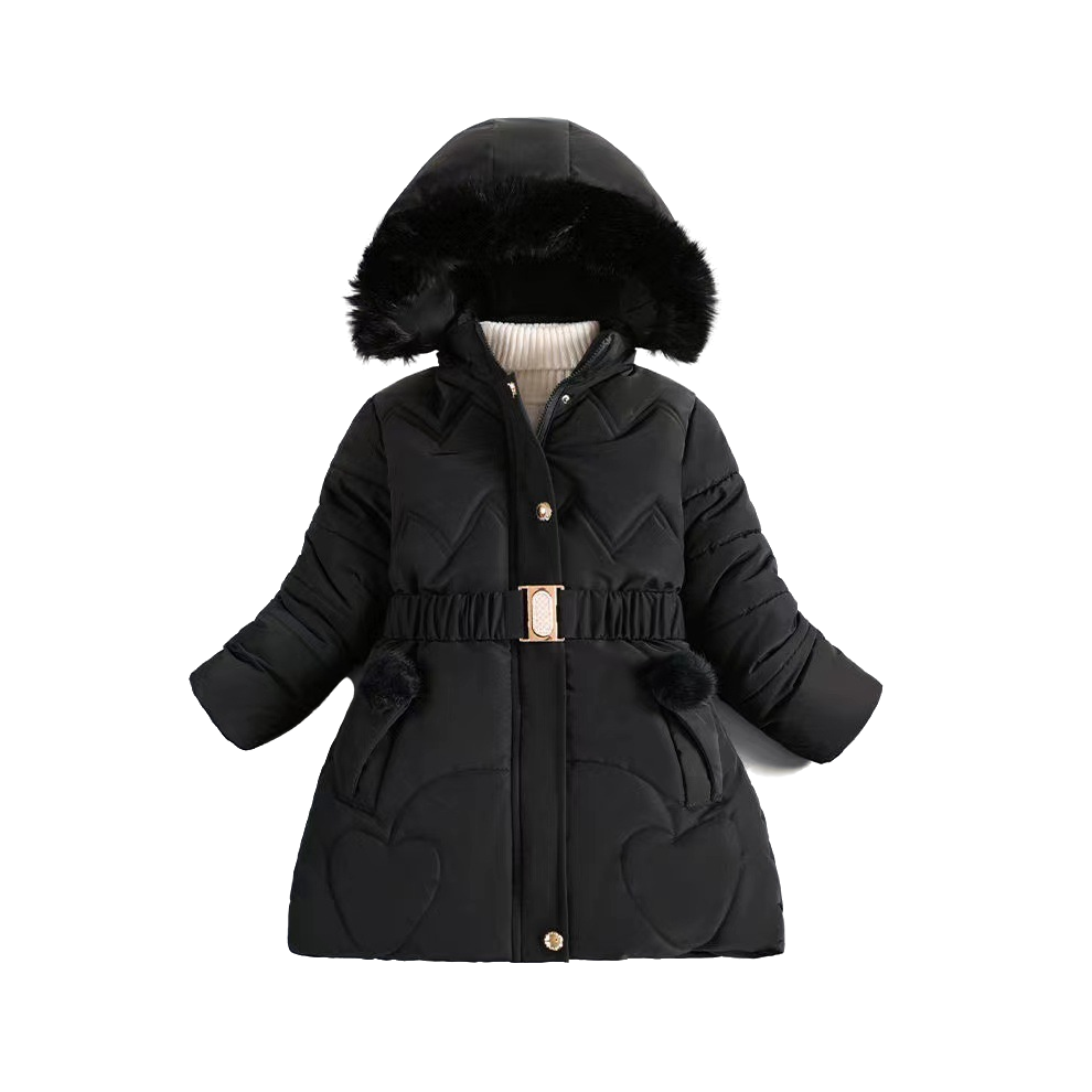 (Black, 5-6Years) Kids Girls Warm Hooded Parka Coat Jacket Hooded