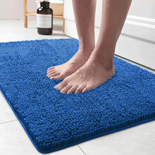 (50x80CM, BLUE) Non Slip Soft Washable Water Absorbent Bath Mat