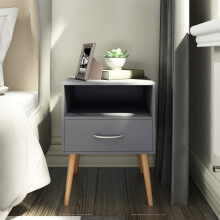 Wood Bedside Table Cabinet Storage Nightstands 1 Drawer with Metal Handle, 42 x 40 x 56 cm, Grey