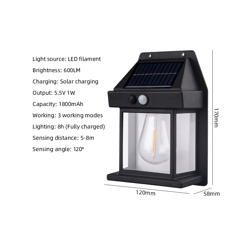 (Black, 4PCS) Solar Wall Light Tungsten Waterproof Wireless Motion Sensor Security Lamps