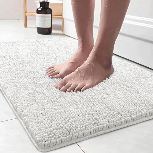 (50x80CM, WHITE) Non Slip Soft Washable Water Absorbent Bath Mat