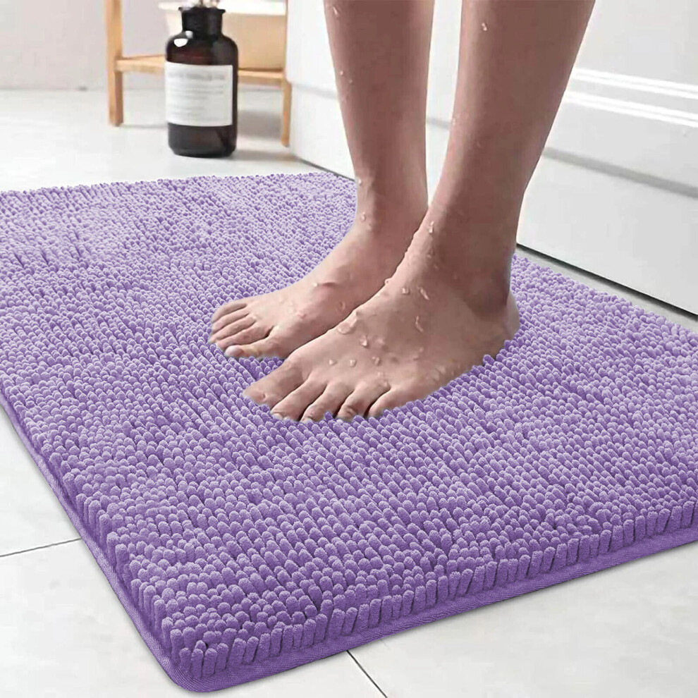 (50x80CM, LILAC) Non Slip Soft Washable Water Absorbent Bath Mat