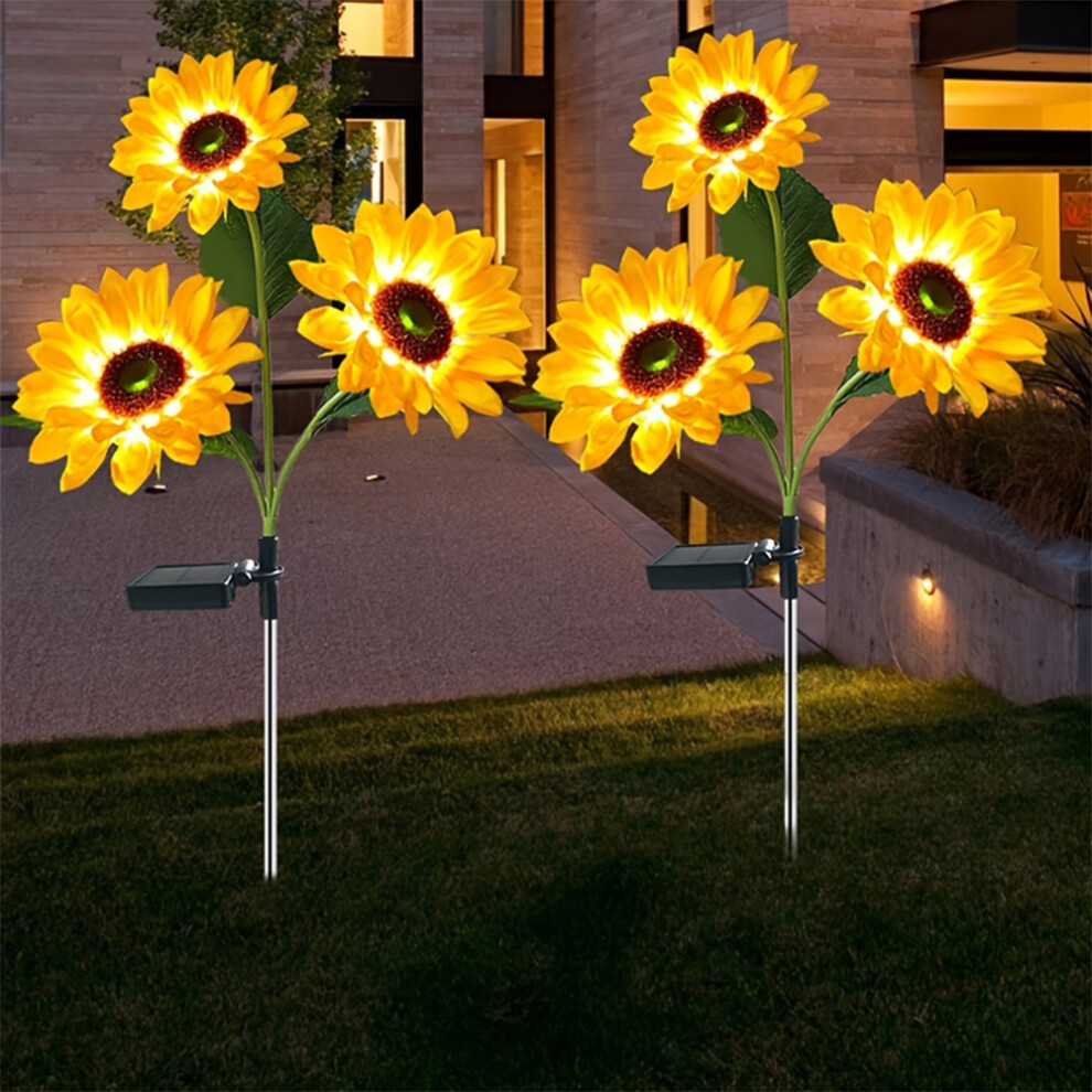 (WARM WHITE, 1PC 3HEAD) LED Solar Simulation Sunflower Lights Garden Yard Lawn Night Lights