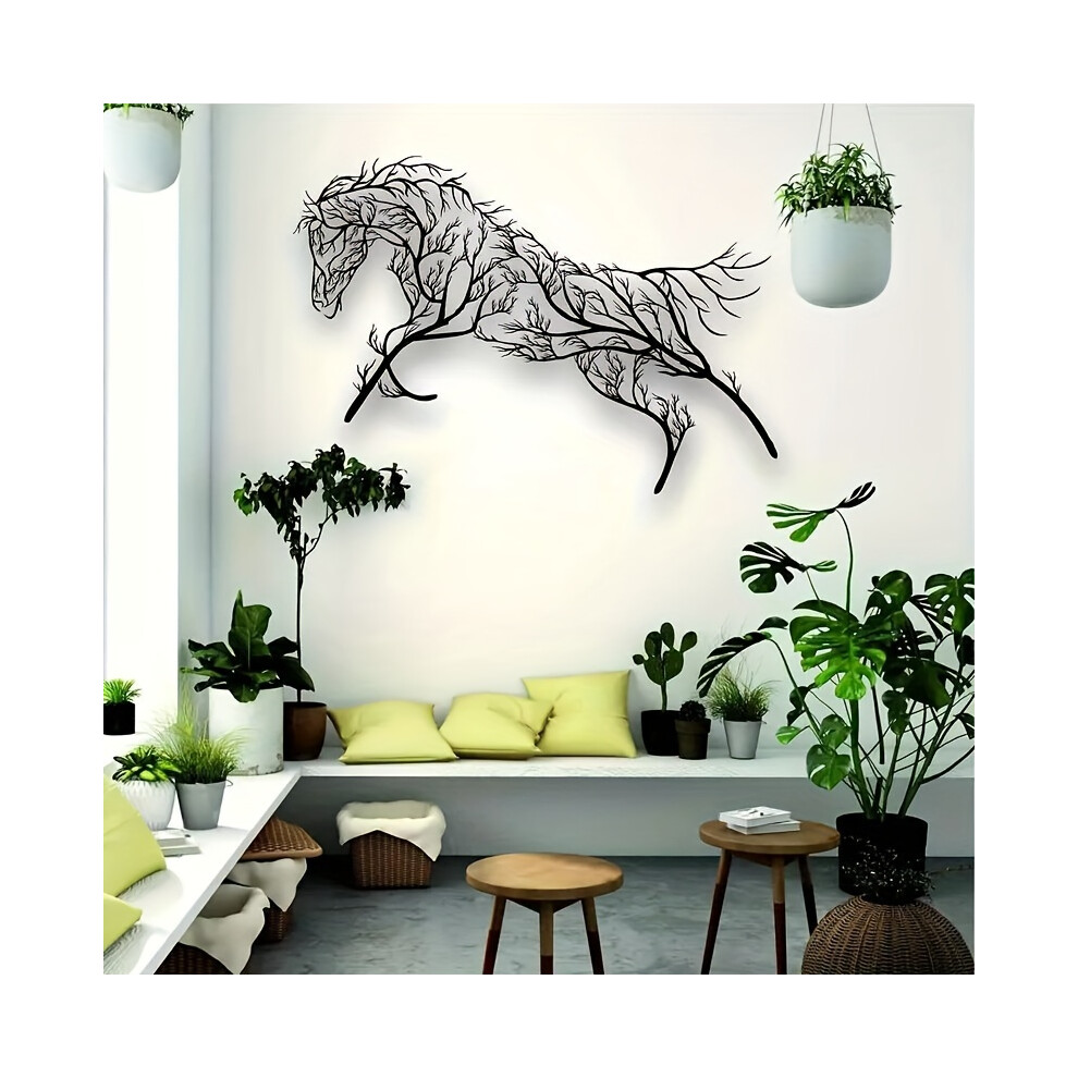 (1pc) Iron Horse Branch Wall Art, Metal Wall Sign, Aesthetic Wall Decor, Retro Hanging Ornament, For Home Room Living Room Office Decor