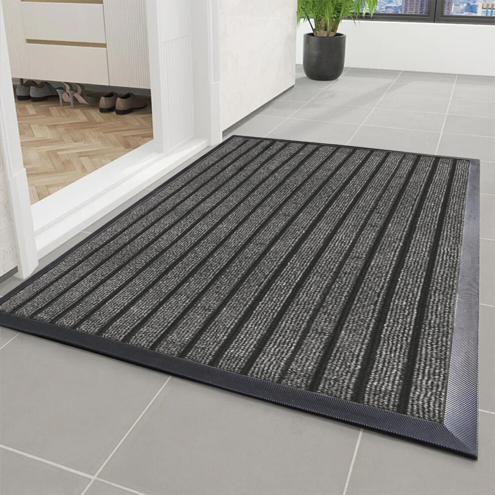 (Grey, 80 x 300 Cm) Non Slip Rubber Barrier Door Mat Heavy Duty Washable Dirt Trapper Mat