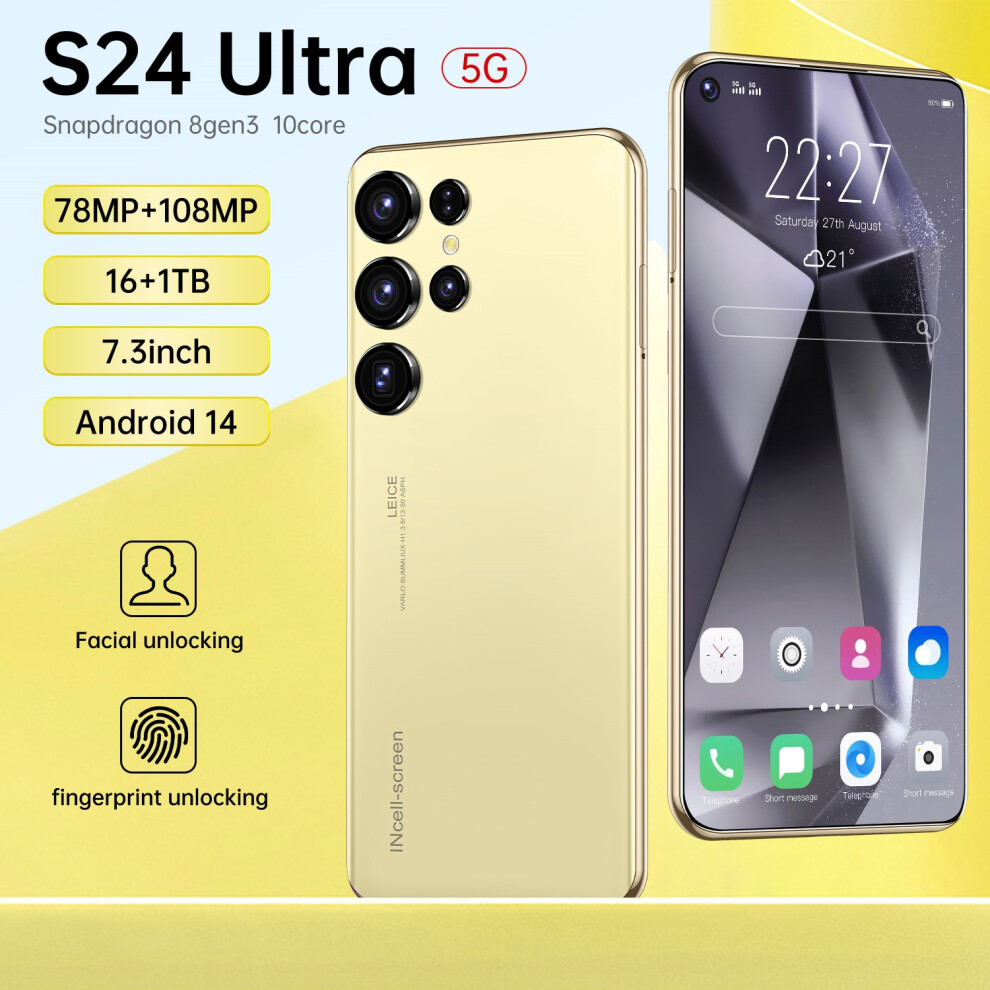 (16+1TB, gold) The latest 7.3-inch large-screen smartphone S24 Ultra in 2024