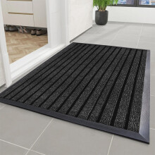 (Black, 50 x 80 Cm) Non Slip Rubber Barrier Door Mat Heavy Duty Washable Dirt Trapper Mat